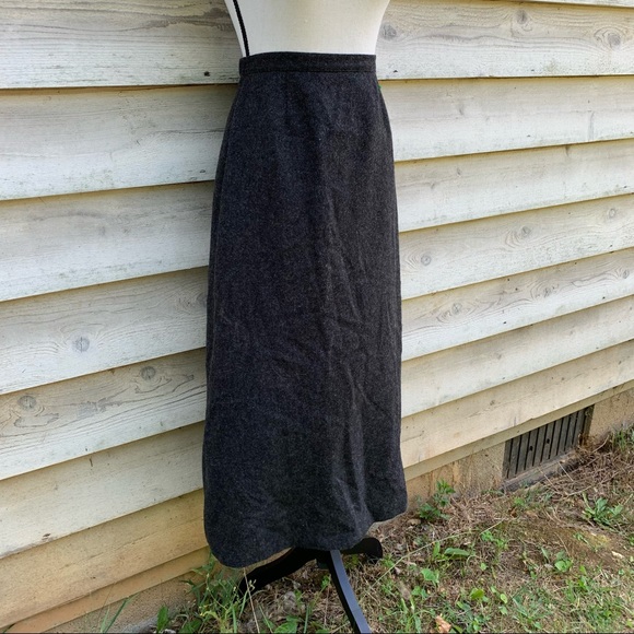 Vintage 80s Gray 100% Wool High Waisted A Line Ankle Length Modest Midi Skirt - Picture 2 of 16